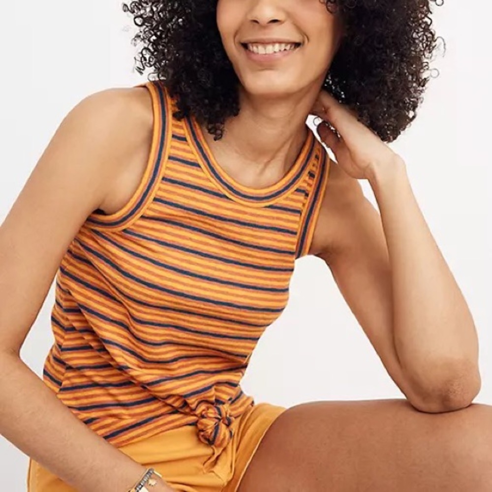 Madewell Audio Knot-front Tank Top In Stripe Orange Size Small